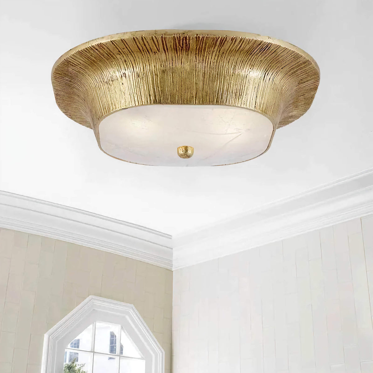 Textured Resin Flush Mount Ceiling Light for Entryway or Bedroom | 14.2 in Wide Gold Black Finish Casalola Lights