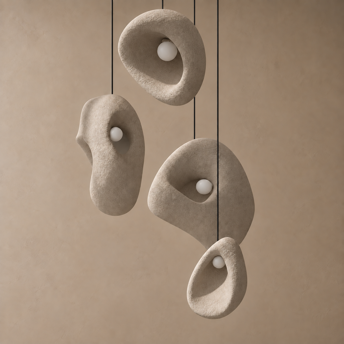 Freeform Resin Pendant Light for Living Room or Restaurant | White Gray Cluster of 3 to 5 on one Base Casalola Lights