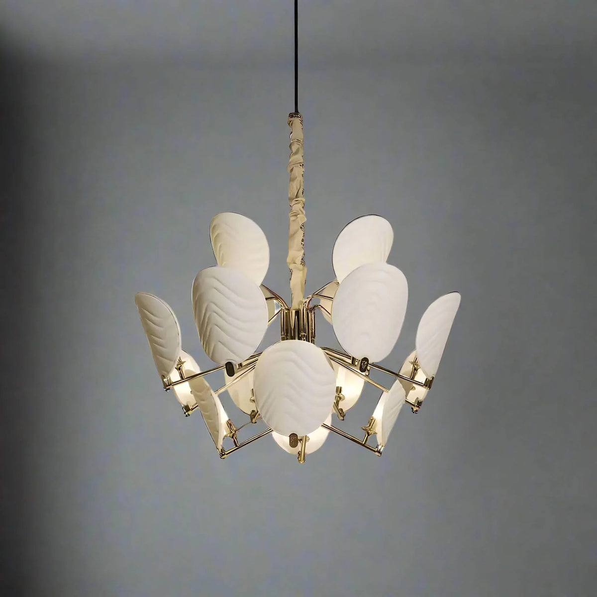 Glass and Brass Chandelier for Dining Room or Foyer | Wave Textured Ovals 45 51 Inch Two Sizes Casalola Lights Luxury