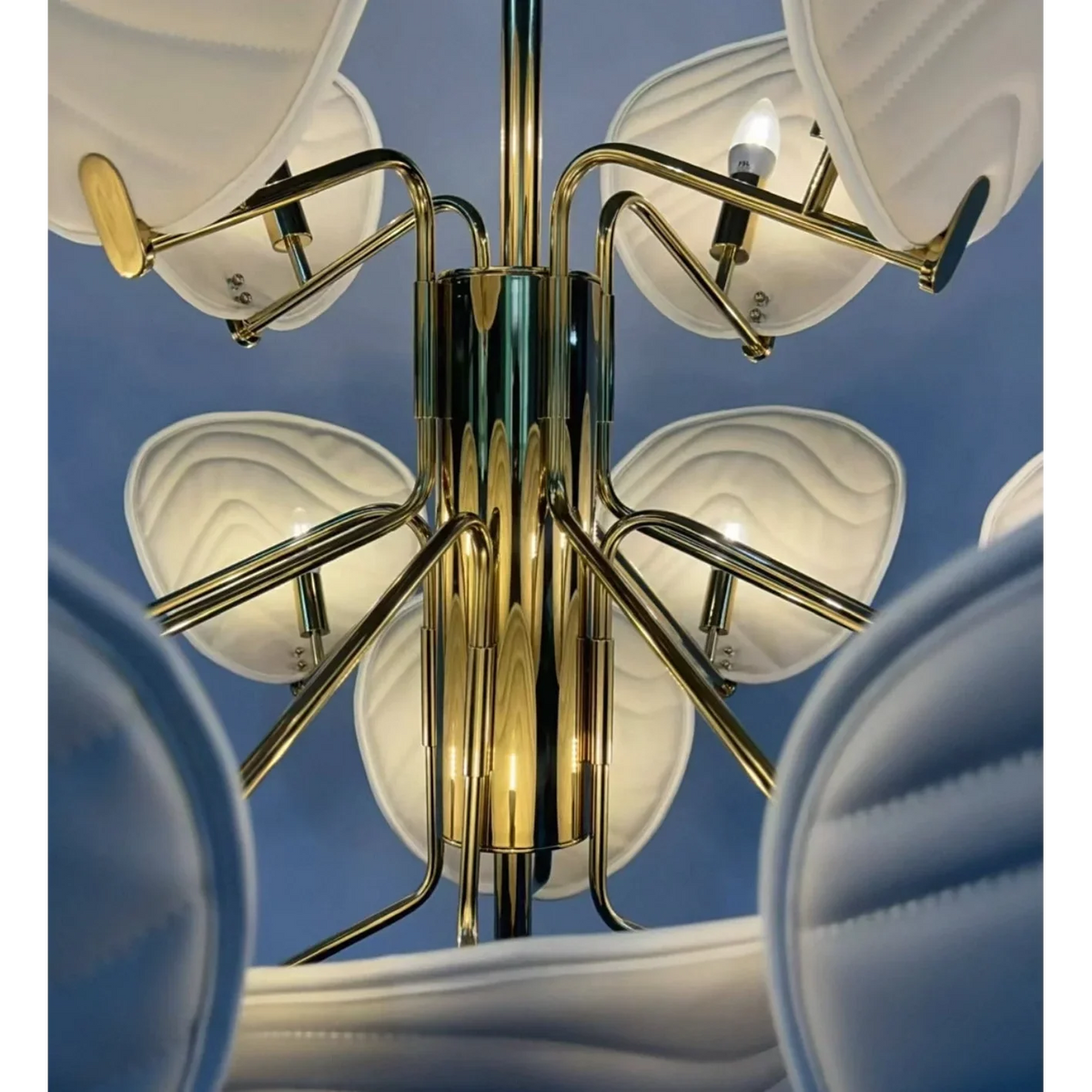 Glass and Brass Chandelier for Dining Room or Foyer | Wave Textured Ovals 45 51 Inch Two Sizes Casalola Lights Luxury