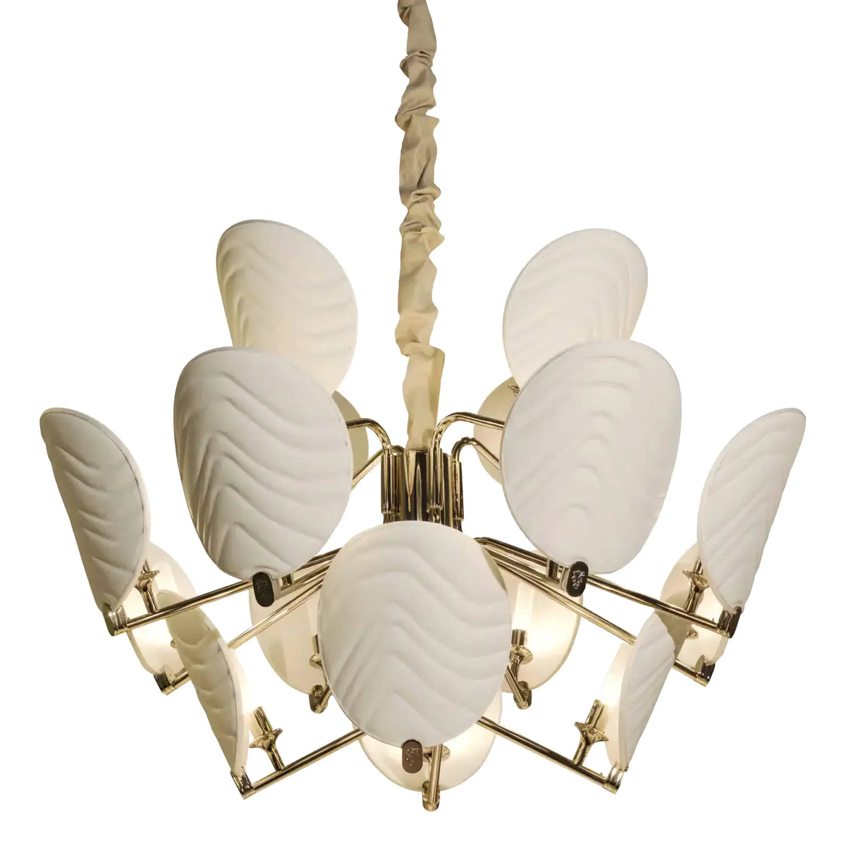 Glass and Brass Chandelier for Dining Room or Foyer | Wave Textured Ovals 45 51 Inch Two Sizes Casalola Lights Luxury
