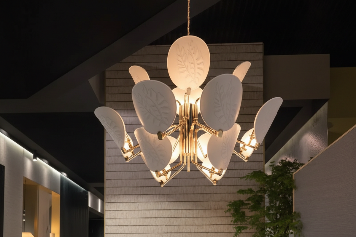 Glass and Brass Chandelier for Dining Room or Foyer | Wave Textured Ovals 45 51 Inch Two Sizes Casalola Lights Luxury