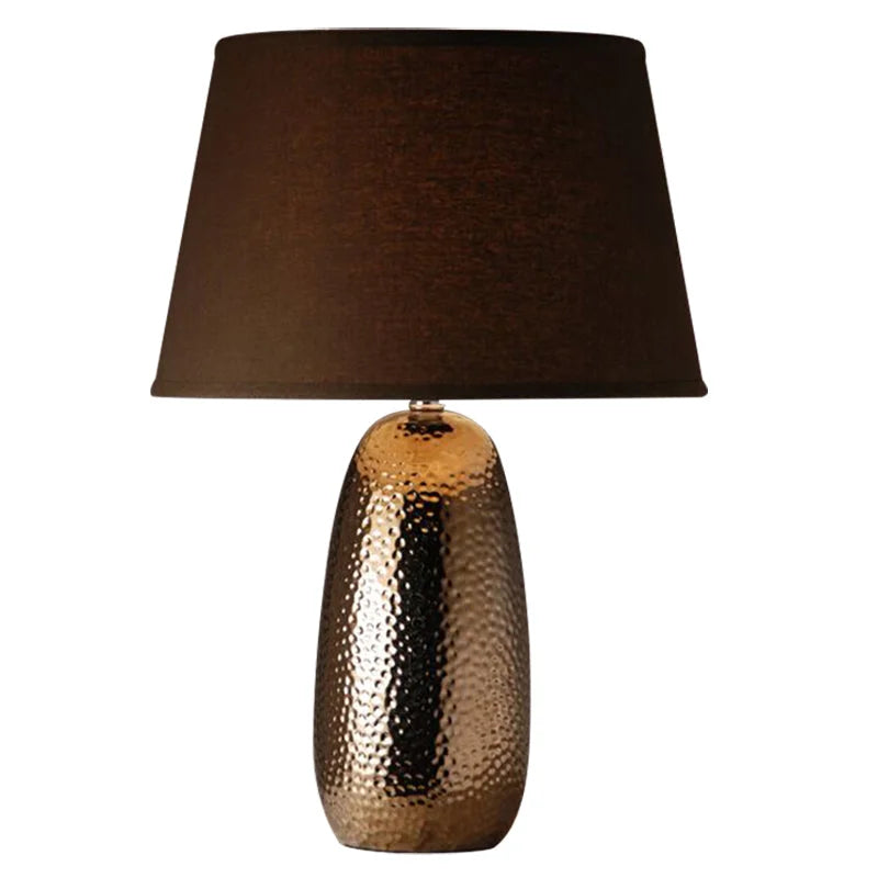 Ceramic Table Lamp | Metal Glazed Brown | Hollywood Regency | Art Deco Lighting