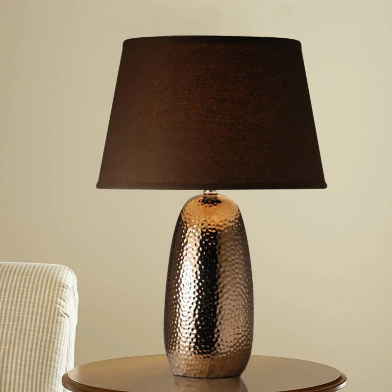 Ceramic Table Lamp | Metal Glazed Brown | Hollywood Regency | Art Deco Lighting