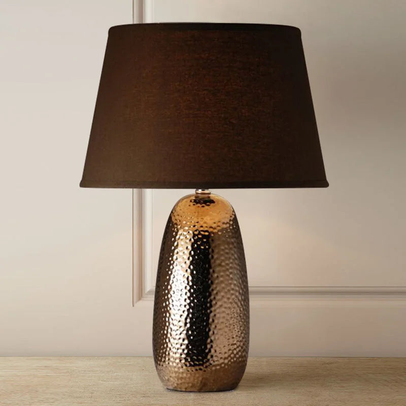 Ceramic Table Lamp | Metal Glazed Brown | Hollywood Regency | Art Deco Lighting
