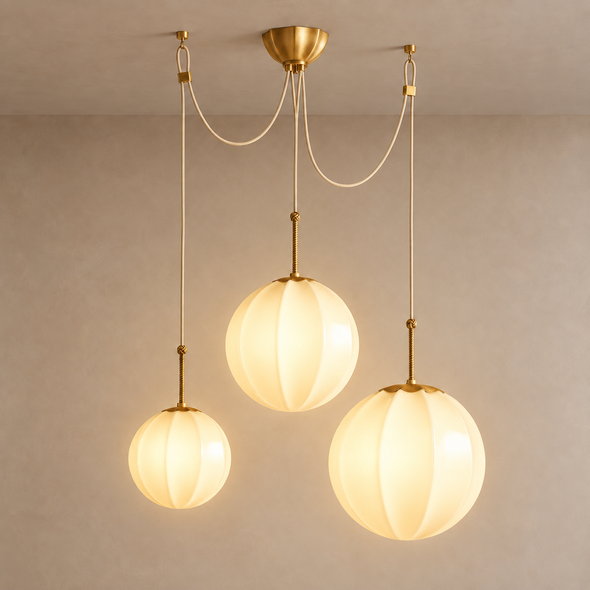 Ribbed Cream Glass Chandelier