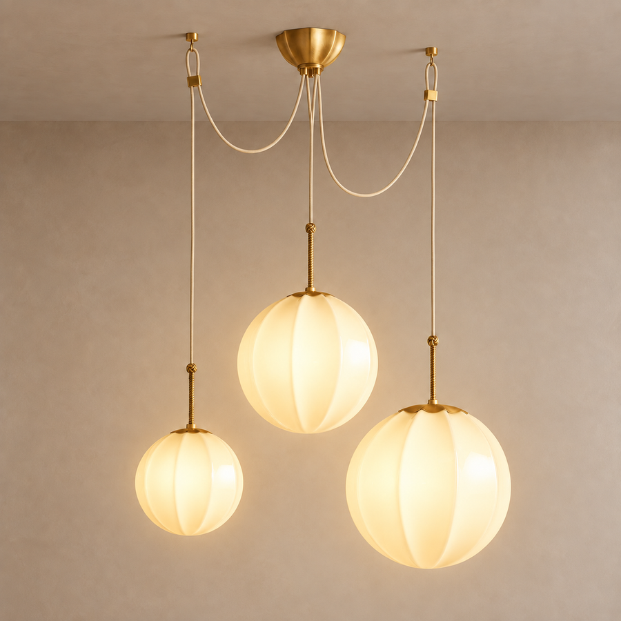 Ribbed Cream Glass Chandelier