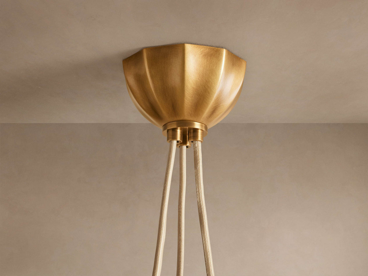 Ribbed Cream Glass Cluster Chandelier Brass | Three Globe Cascade with Adjustable Drops for a Stairwell Casalola Lights