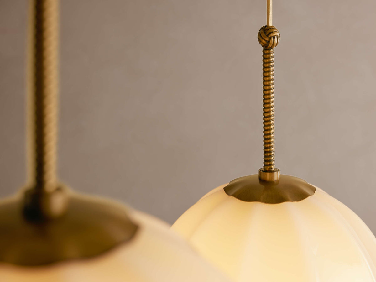 Ribbed Cream Glass Cluster Chandelier Brass | Three Globe Cascade with Adjustable Drops for a Stairwell Casalola Lights