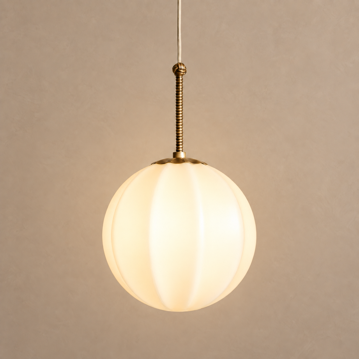 Ribbed Cream Glass Globe Pendant Brass | Extra Long Cord Drop for a Stairwell or Double Height Void Casalola Lights