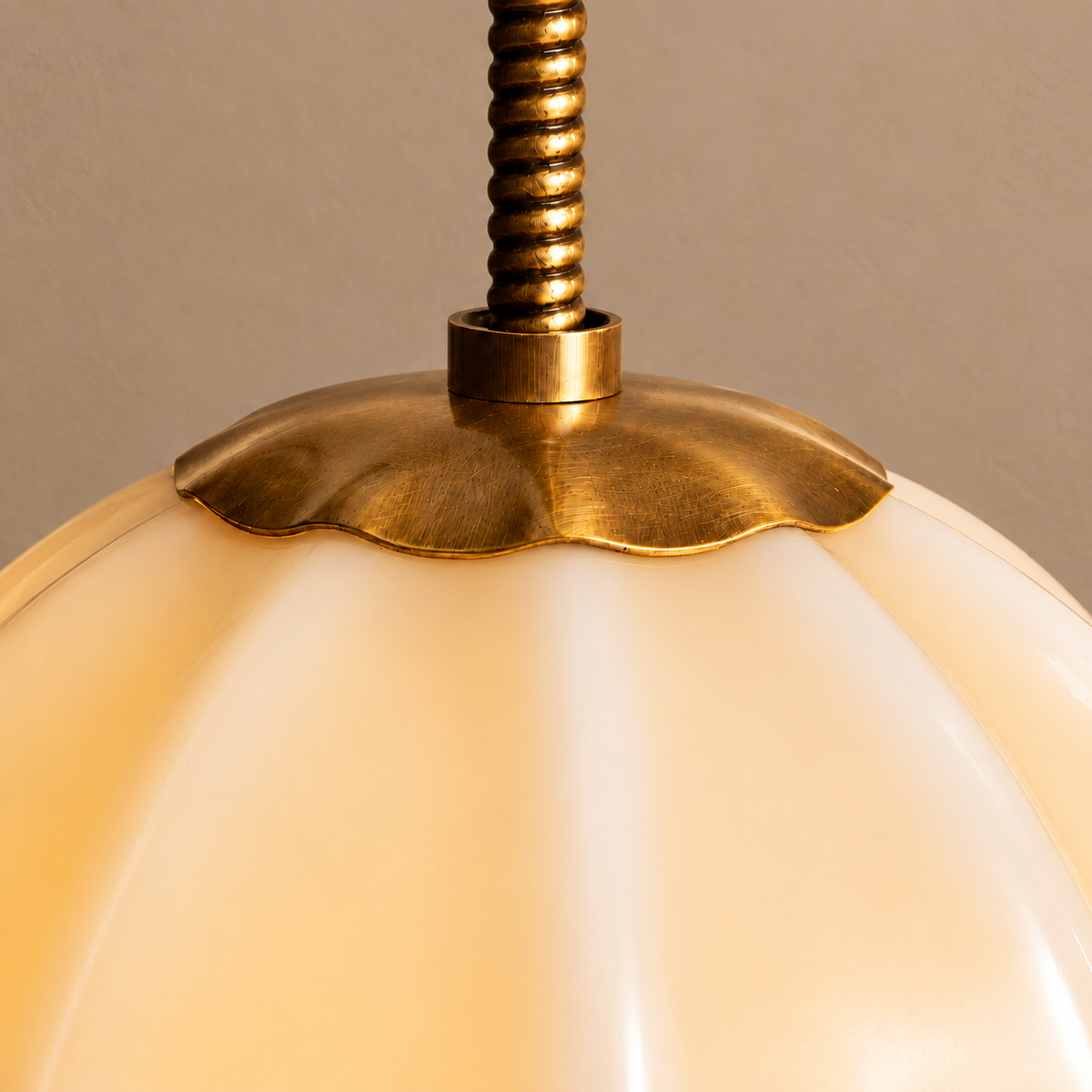 Ribbed Cream Glass Globe Pendant Brass | Extra Long Cord Drop for a Stairwell or Double Height Void Casalola Lights
