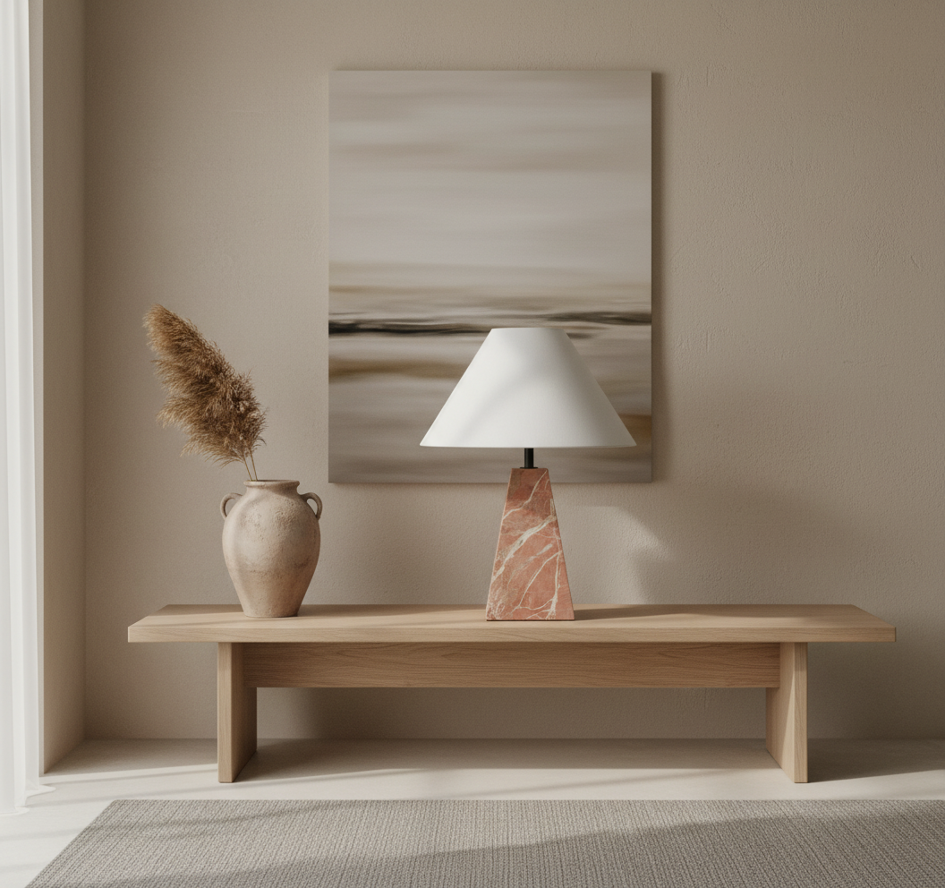 Rosa Levanto Marble Table Lamp for Bedside and Console | Fabric Shade Minimalist 40 Cm Casalola Lights Luxury Lamps