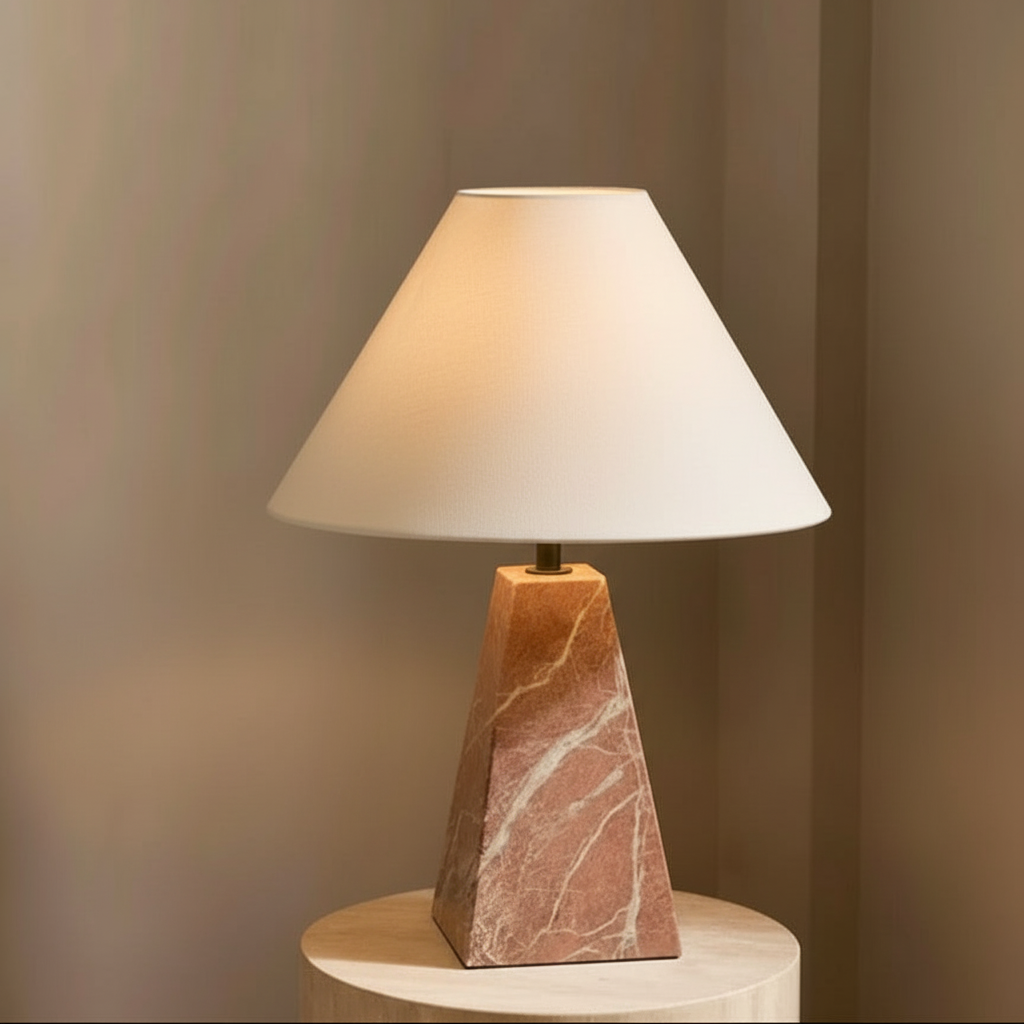 Rosa Levanto Marble Table Lamp for Bedside and Console | Fabric Shade Minimalist 40 Cm Casalola Lights Luxury Lamps