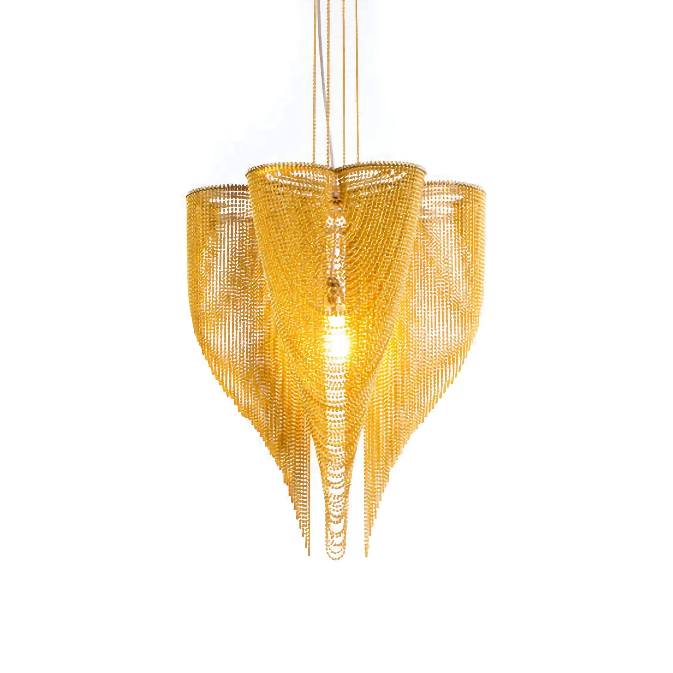 Patinated Brass Chain Mesh Foyer Chandelier | Modern Led Dimmable Lighting Handcrafted