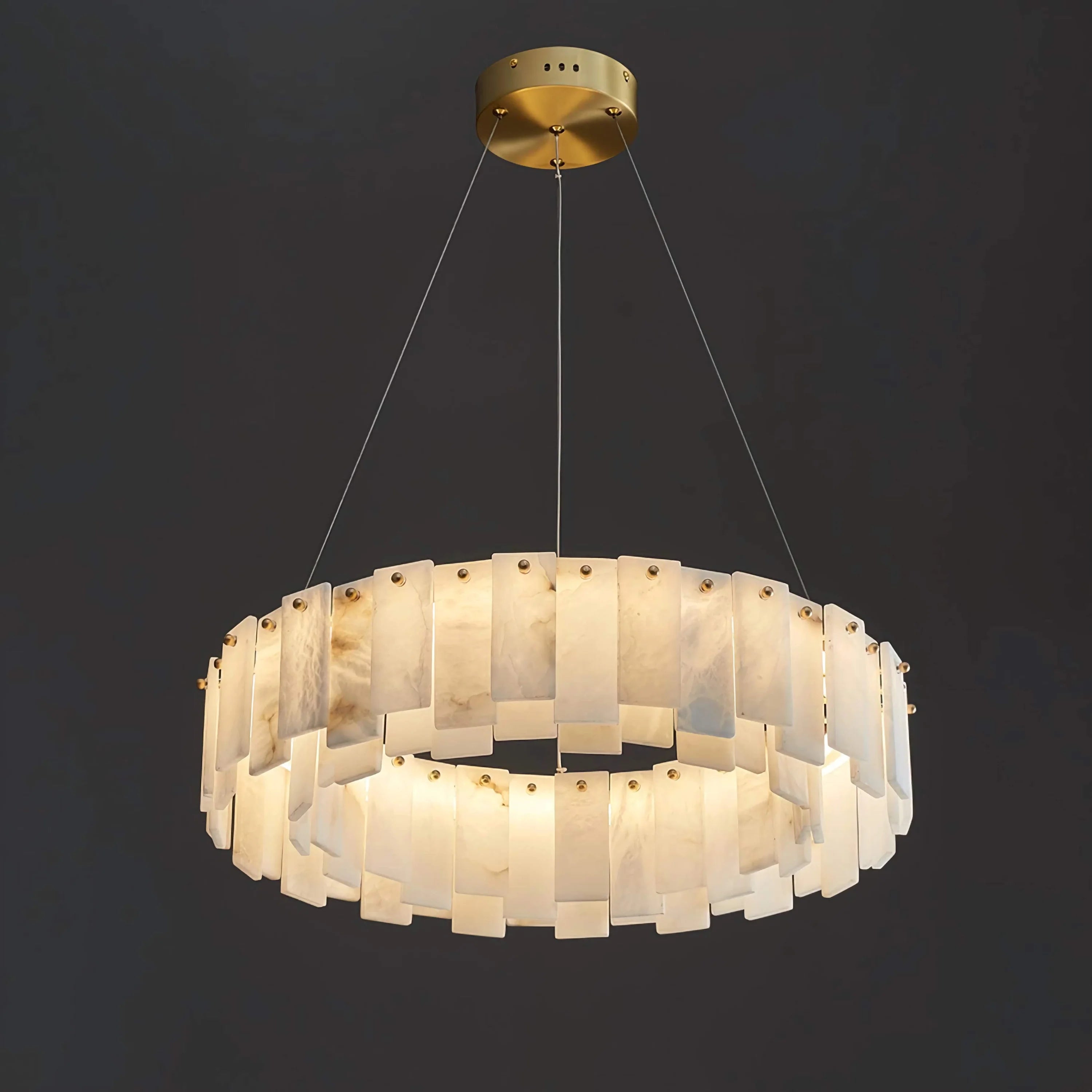 Tiered Alabaster Ring Chandelier | Modern Round Suspended Pendant Light