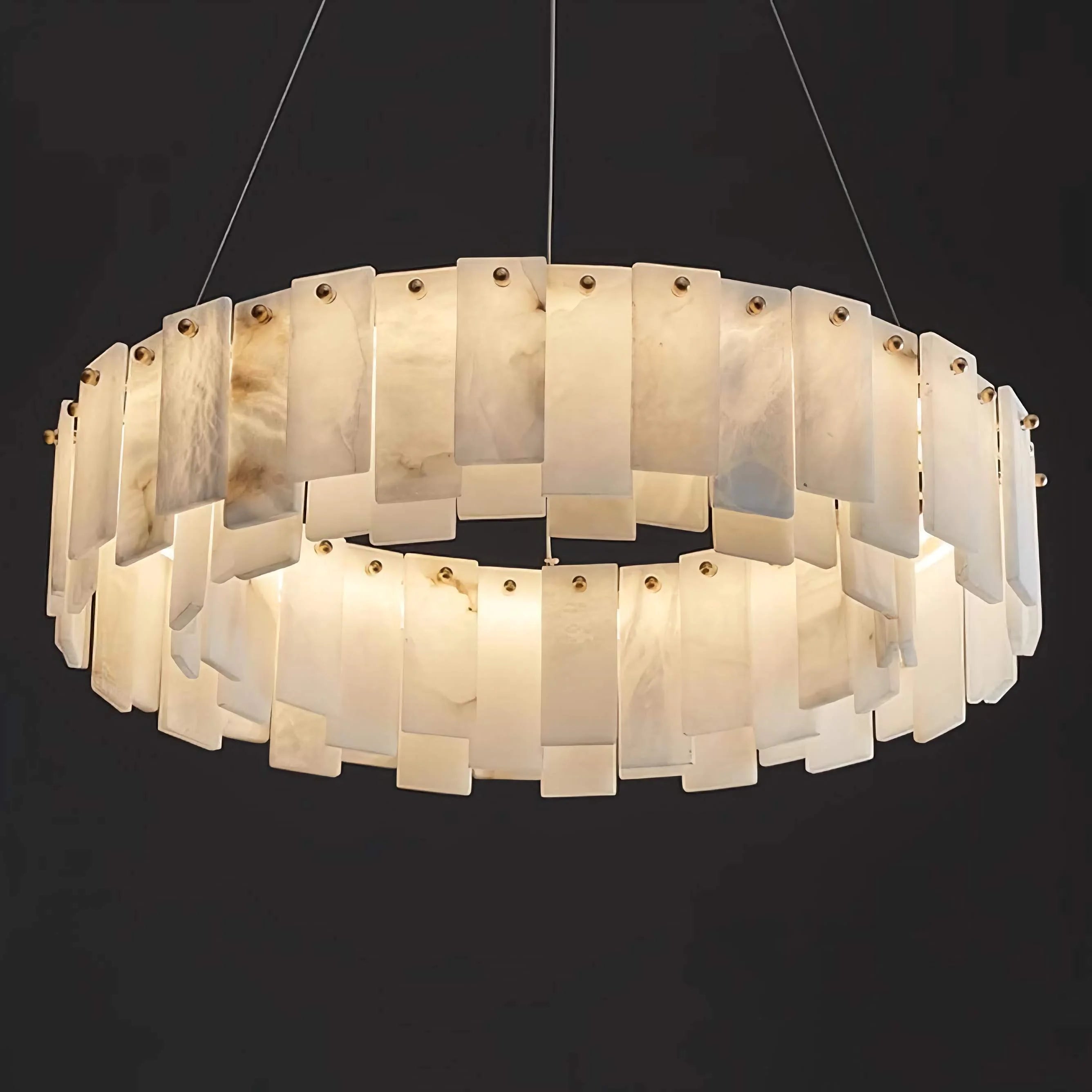 Tiered Alabaster Ring Chandelier | Modern Round Suspended Pendant Light
