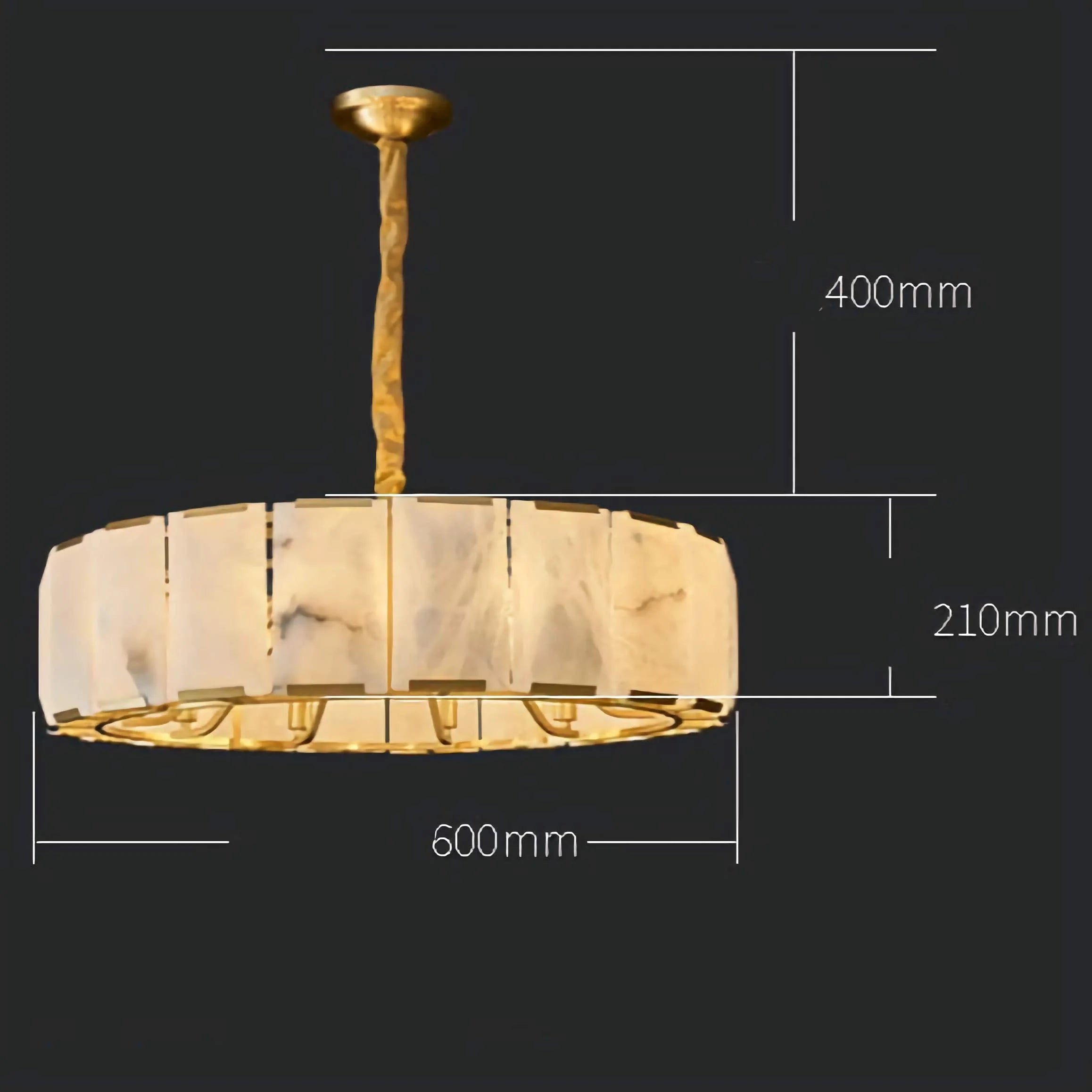 Round Alabaster Halo Chandelier | Drum | Sculptural Lighting for Dining Room or Hospitality