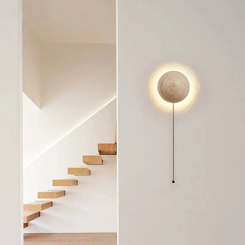 Natural Stone Wall Sconce 15cm | Round Sphere Led Light Japandi Minimalist Hallway Living & Bedroom Casalola Lights