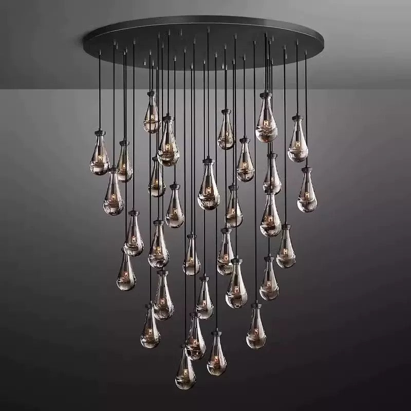Raindrop Glass Chandelier – Luxury Round Brass Cascade Light Casalolalights Luxury Lamps for Interior Designers