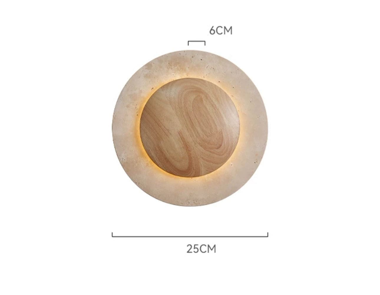 Minimalist Round Travertine and Wood Wall Lamp 25cm Diameter Warm Led Lighting - Sconces