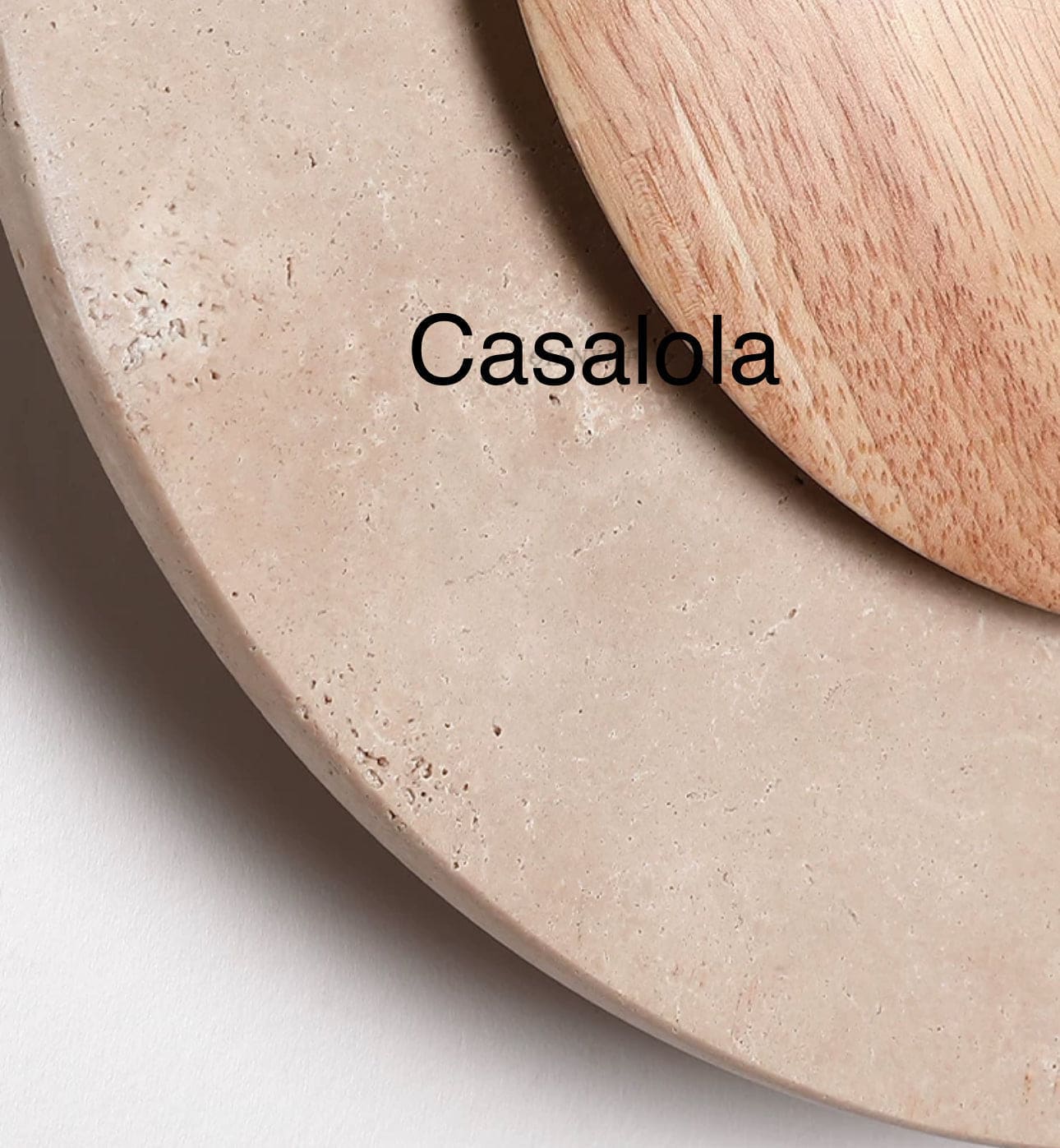 Minimalist Round Travertine and Wood Wall Lamp 25cm Diameter Warm Led Lighting - Sconces