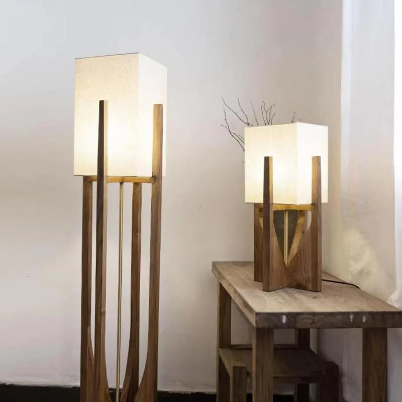 Wood Floor Lamp Parchment Shade | 52 to 145cm Walnut or Ash E26/e27 Dimmable Option Japandi Casalola Lights Luxury