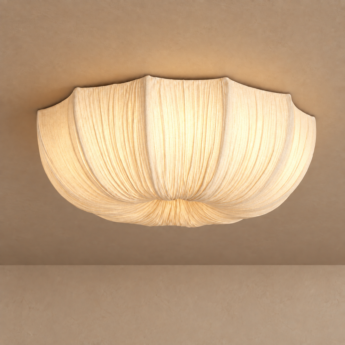 Linen Flush Mount Light for Bedroom | Draped Shade a Low Ceiling Four Sizes Dimmable Option Casalola Lights Luxury