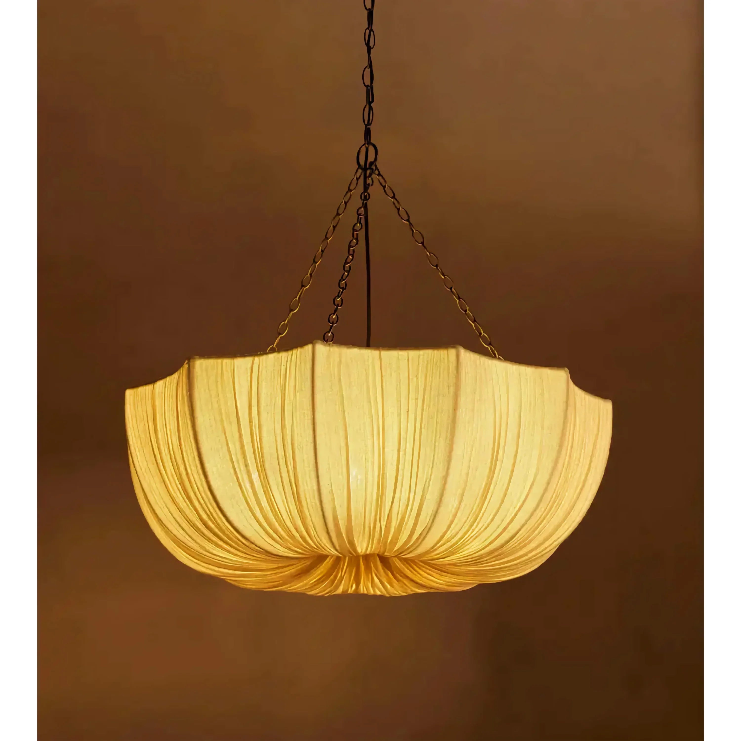 Pleated Linen Wabi-sabi Bowl Chandelier | Organic Modern Pendant Lighting for Dining Room Ceiling Statement Fixture