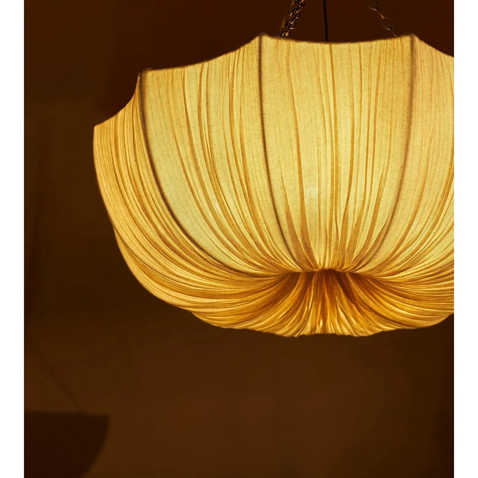 Pleated Linen Wabi-sabi Bowl Chandelier | Organic Modern Pendant Lighting for Dining Room Ceiling Statement Fixture