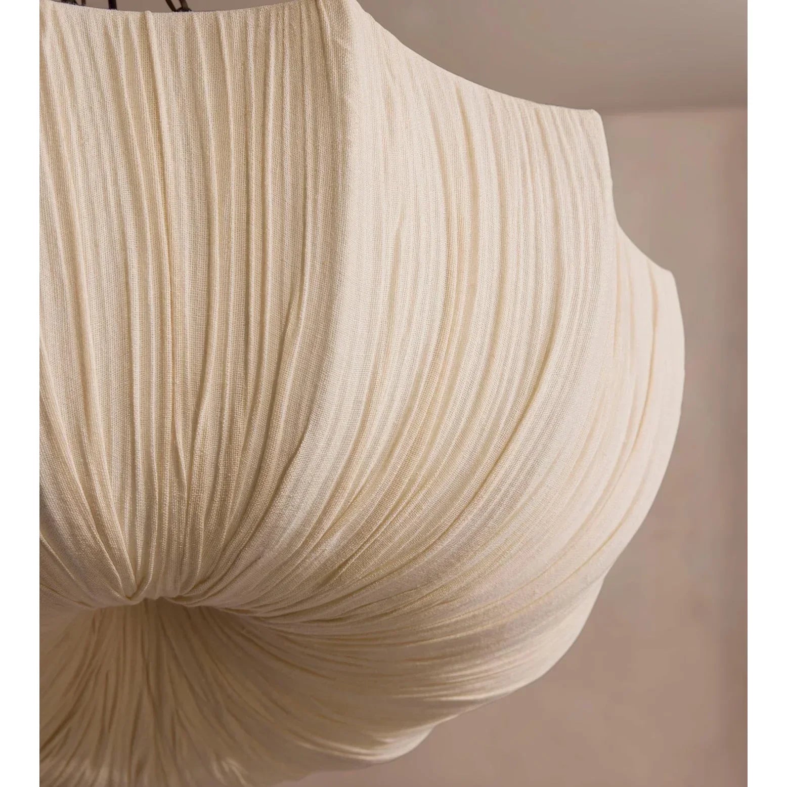 Pleated Linen Wabi-sabi Bowl Chandelier | Organic Modern Pendant Lighting for Dining Room Ceiling Statement Fixture