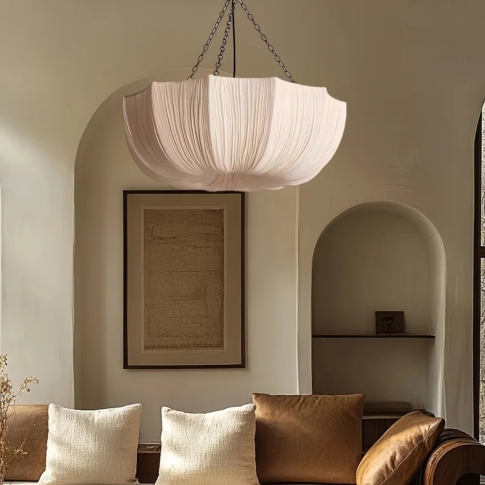Wabi-sabi Pleated Fabric Pendant Light – Organic Modern Sculptural Chandelier Casalolalights Luxury Lamps for Interior