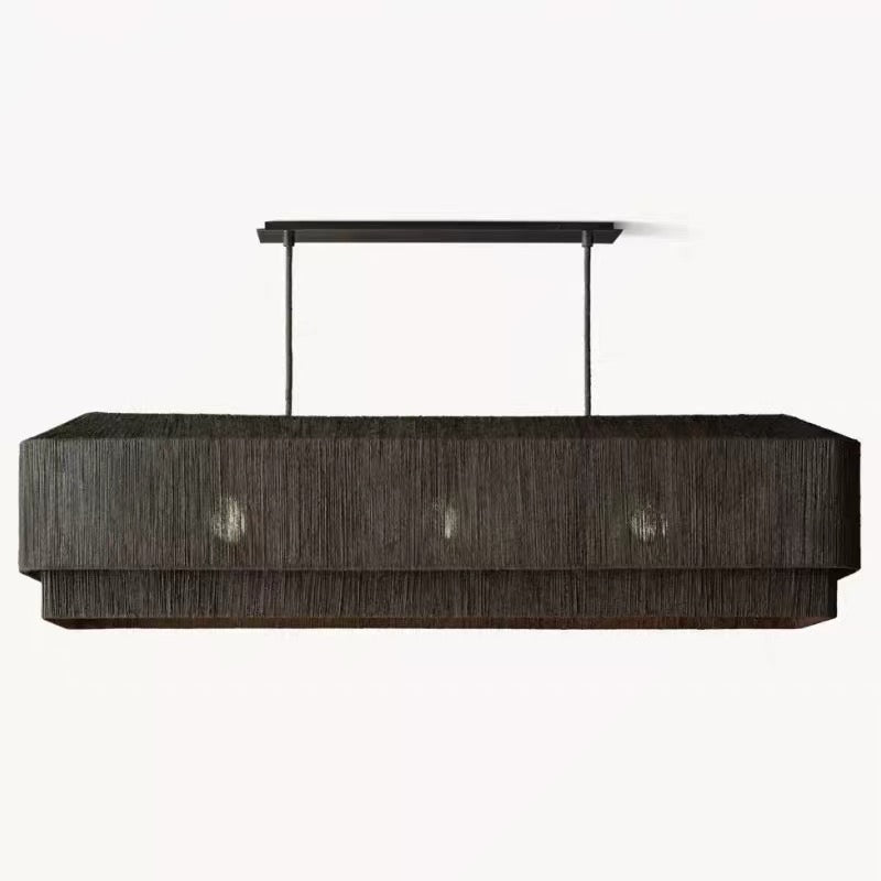 Linear Rattan Chandelier | Japandi & Wabi-sabi Dining Light | Hand-woven Black | Solid Brass Canopy | Casalola