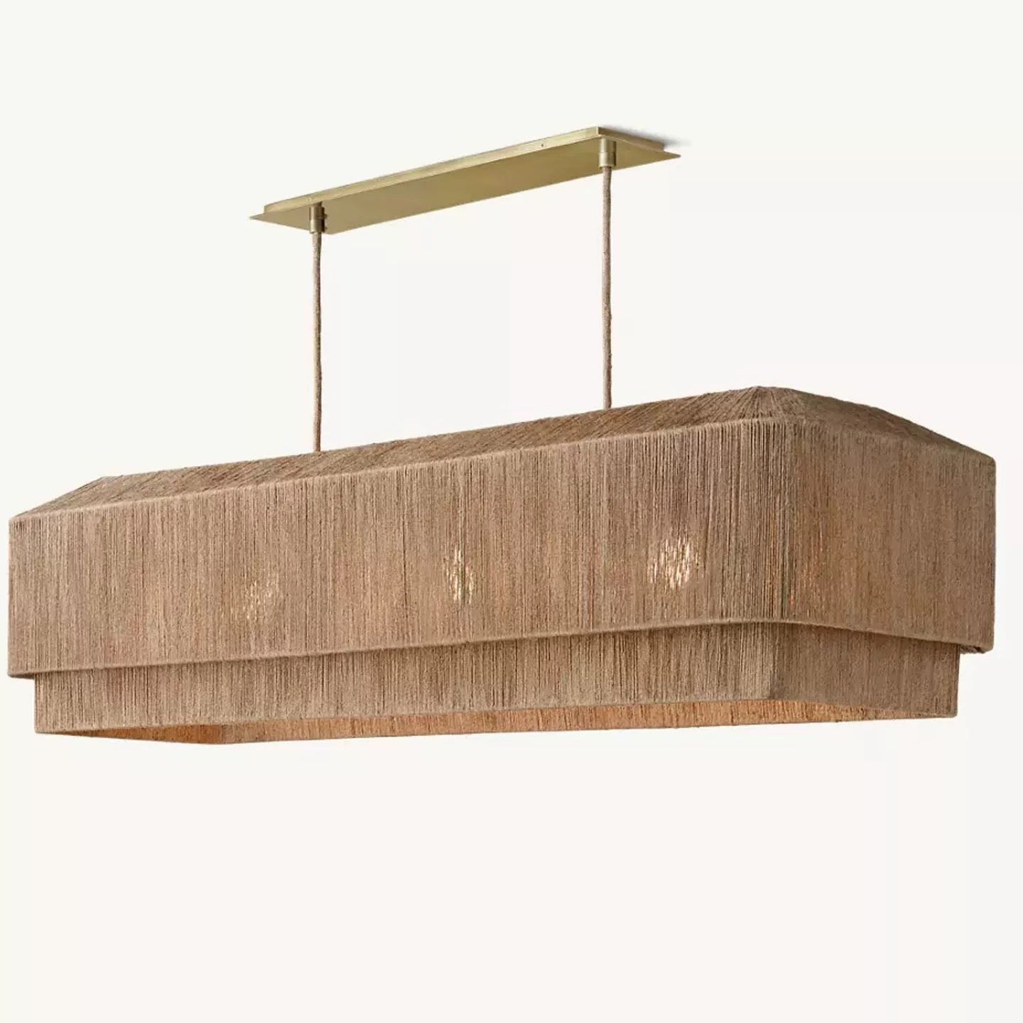 Linear Rattan Chandelier | Japandi & Wabi-sabi Dining Light | Hand-woven Natural or Black | Solid Brass Canopy