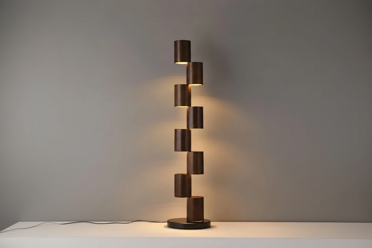 Solid Wood Floor Lamp Ash or Walnut | Tall Corner Light 8-light Japandi Dimmable Option Warm Glow Casalola Lights