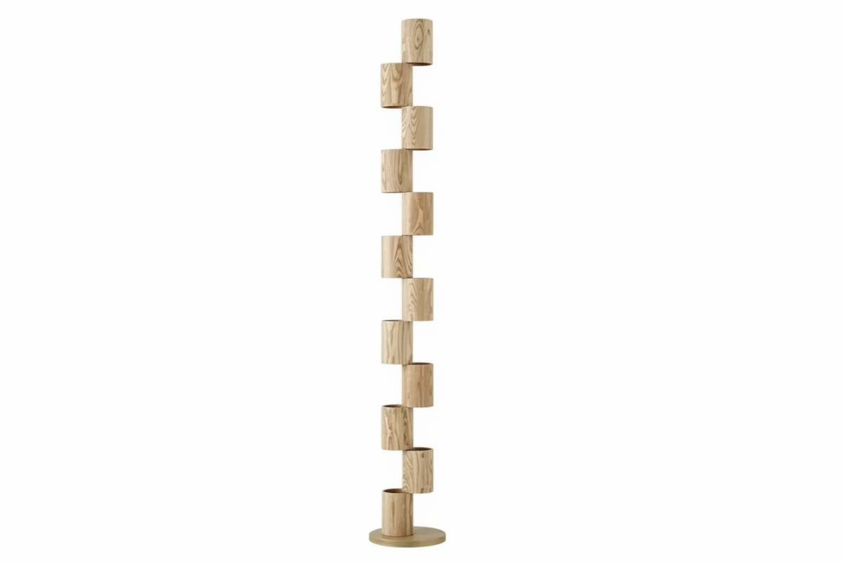 Solid Wood Floor Lamp Ash or Walnut | Tall Corner Light 8-light Japandi Dimmable Option Warm Glow Casalola Lights