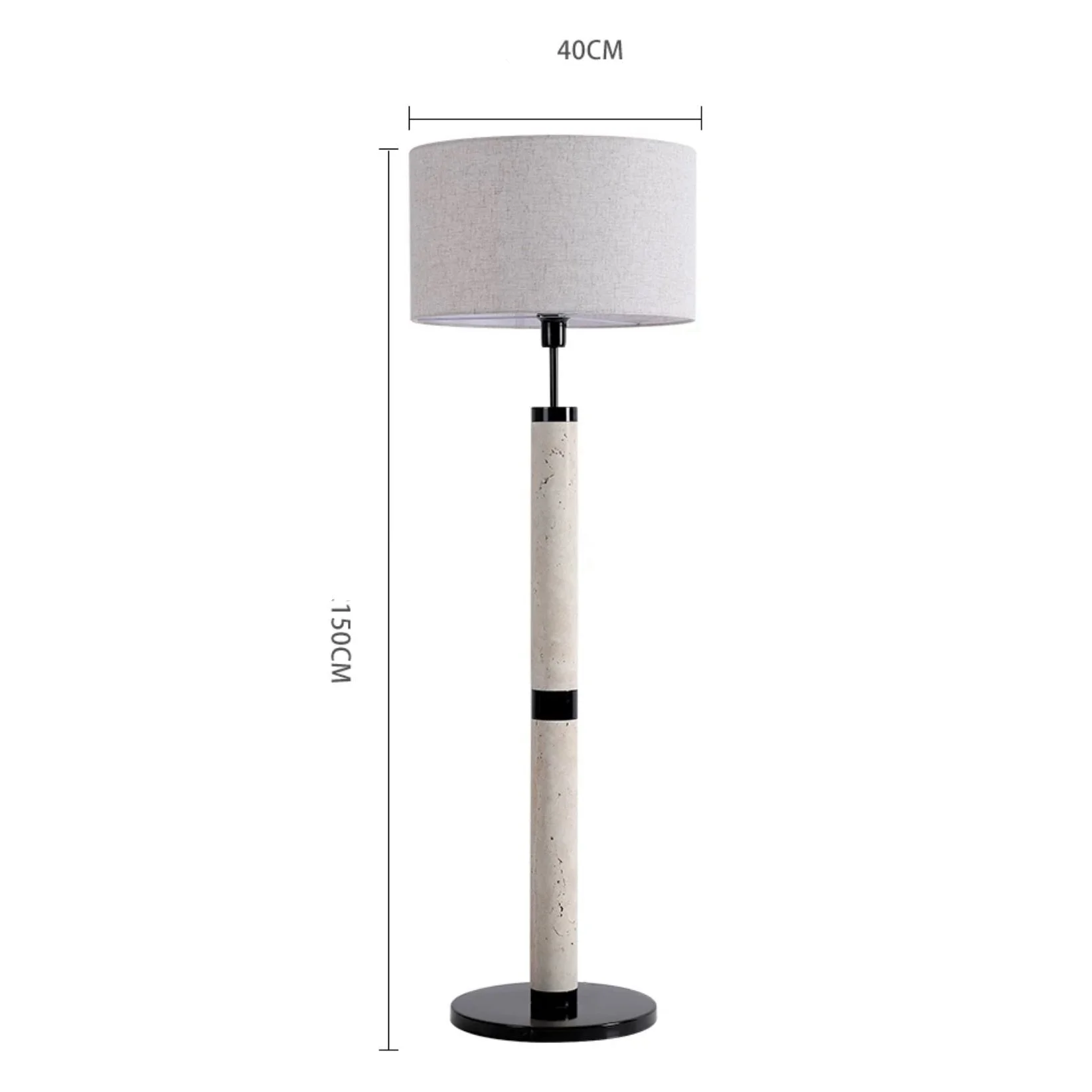 Travertine Column Floor Lamp | Minimalist Linen Shade Light