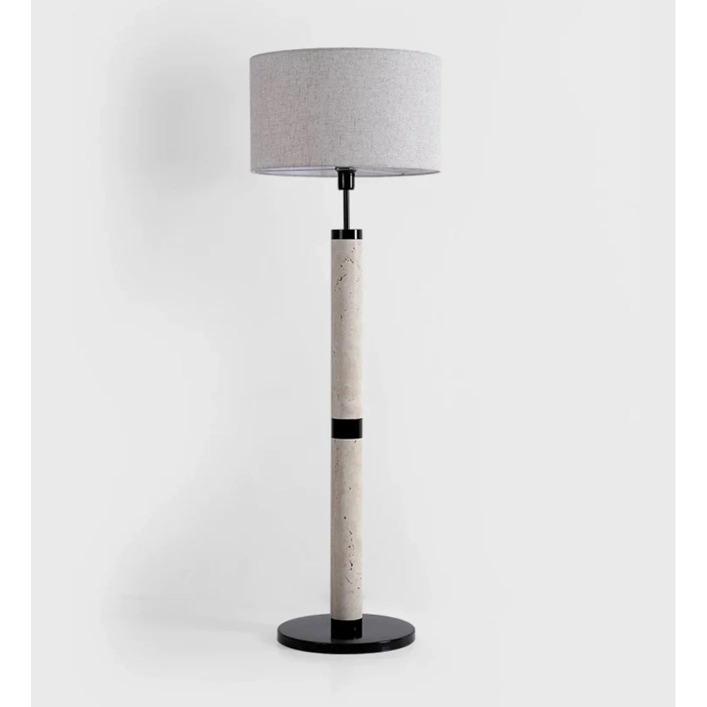 Travertine Column Floor Lamp | Minimalist Linen Shade Light
