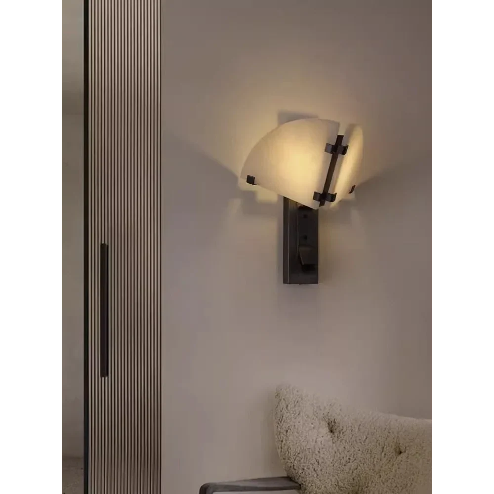 Genuine Alabaster Fan Wall Sconce Black Frame | Single or Double Hallway Light Dining 2700k Casalola Lights Luxury