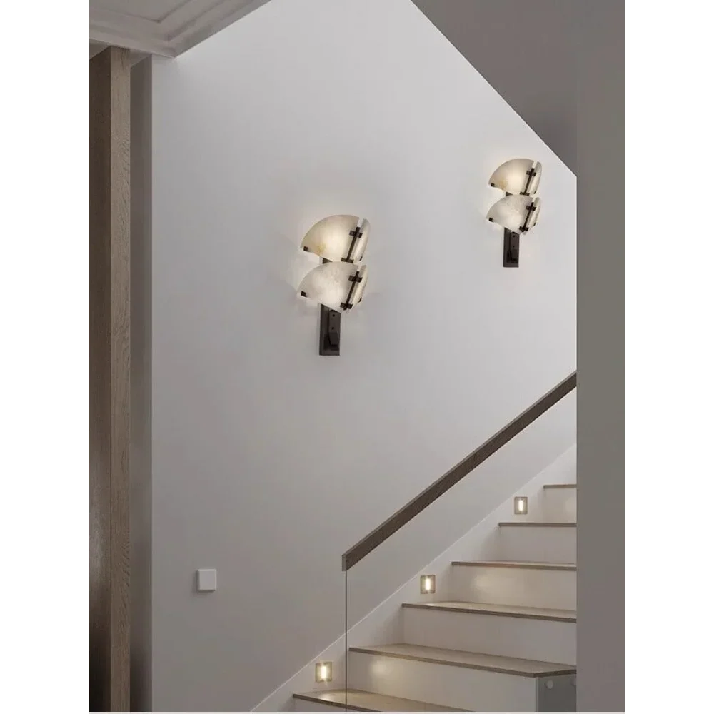 Genuine Alabaster Fan Wall Sconce Black Frame | Single or Double Hallway Light Dining 2700k Casalola Lights Luxury