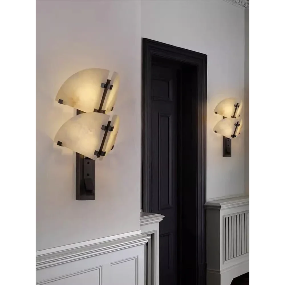 Genuine Alabaster Fan Wall Sconce Black Frame | Single or Double Hallway Light Dining 2700k Casalola Lights Luxury