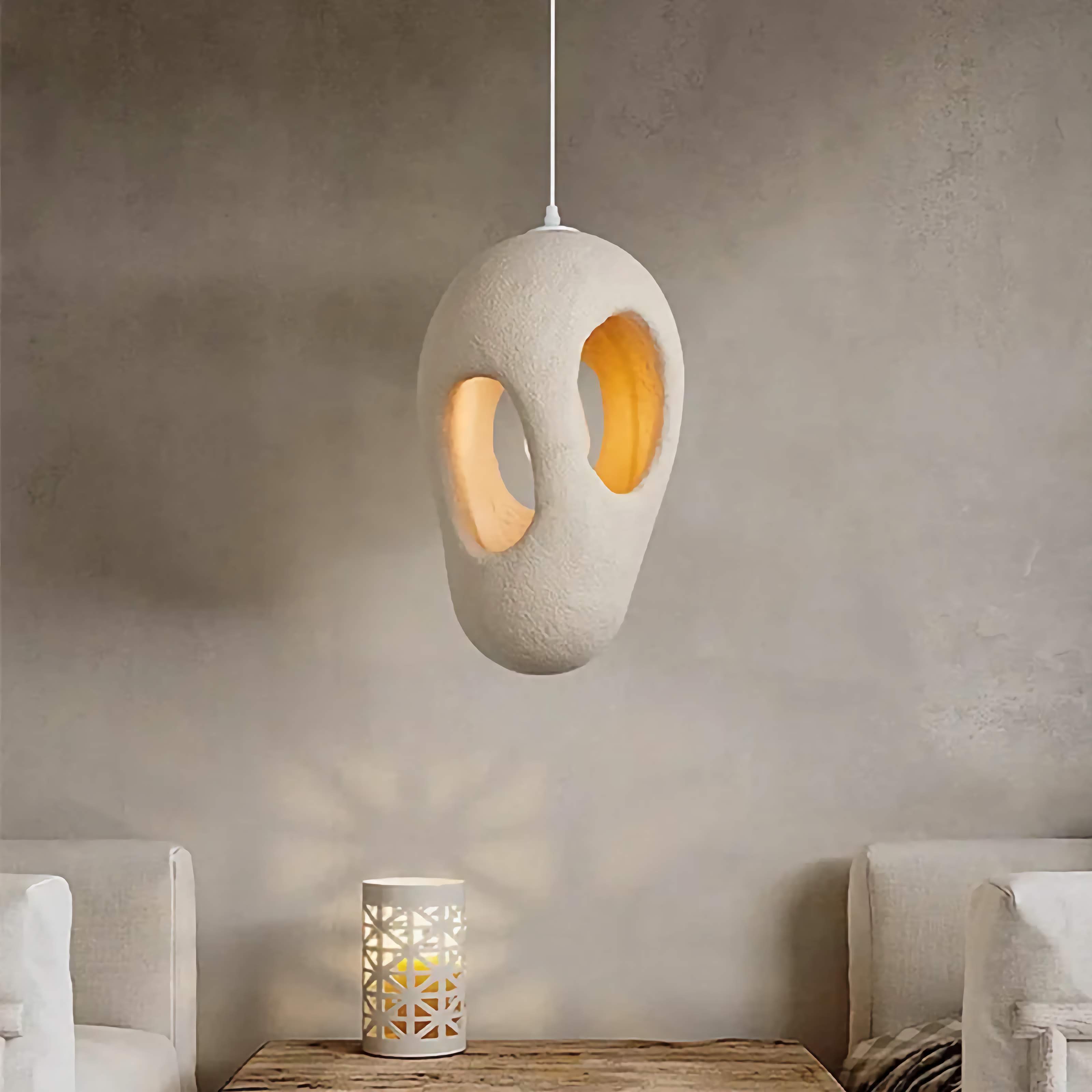 Resin Pendant Light | Sculptural Japandi Hanging Lamp, Minimalist