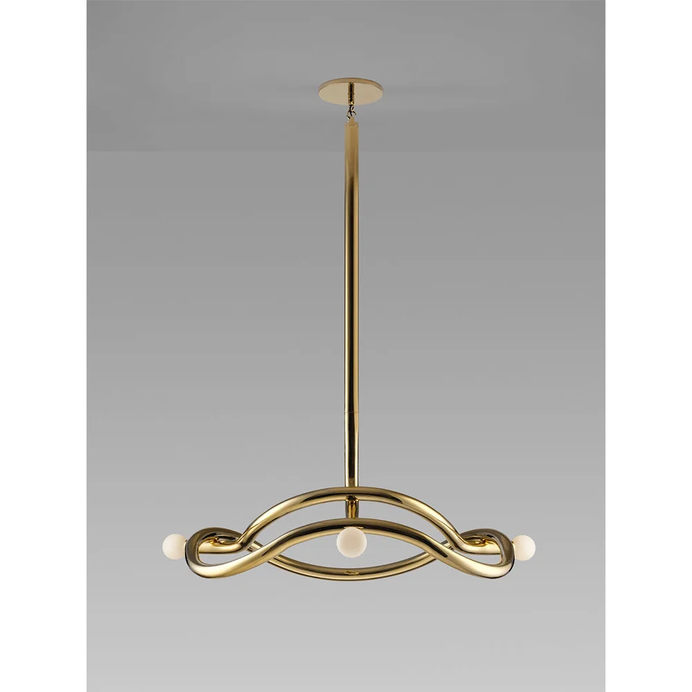 Sculptural Mid Century Chandelier – Bronze & Opal Glass Lighting