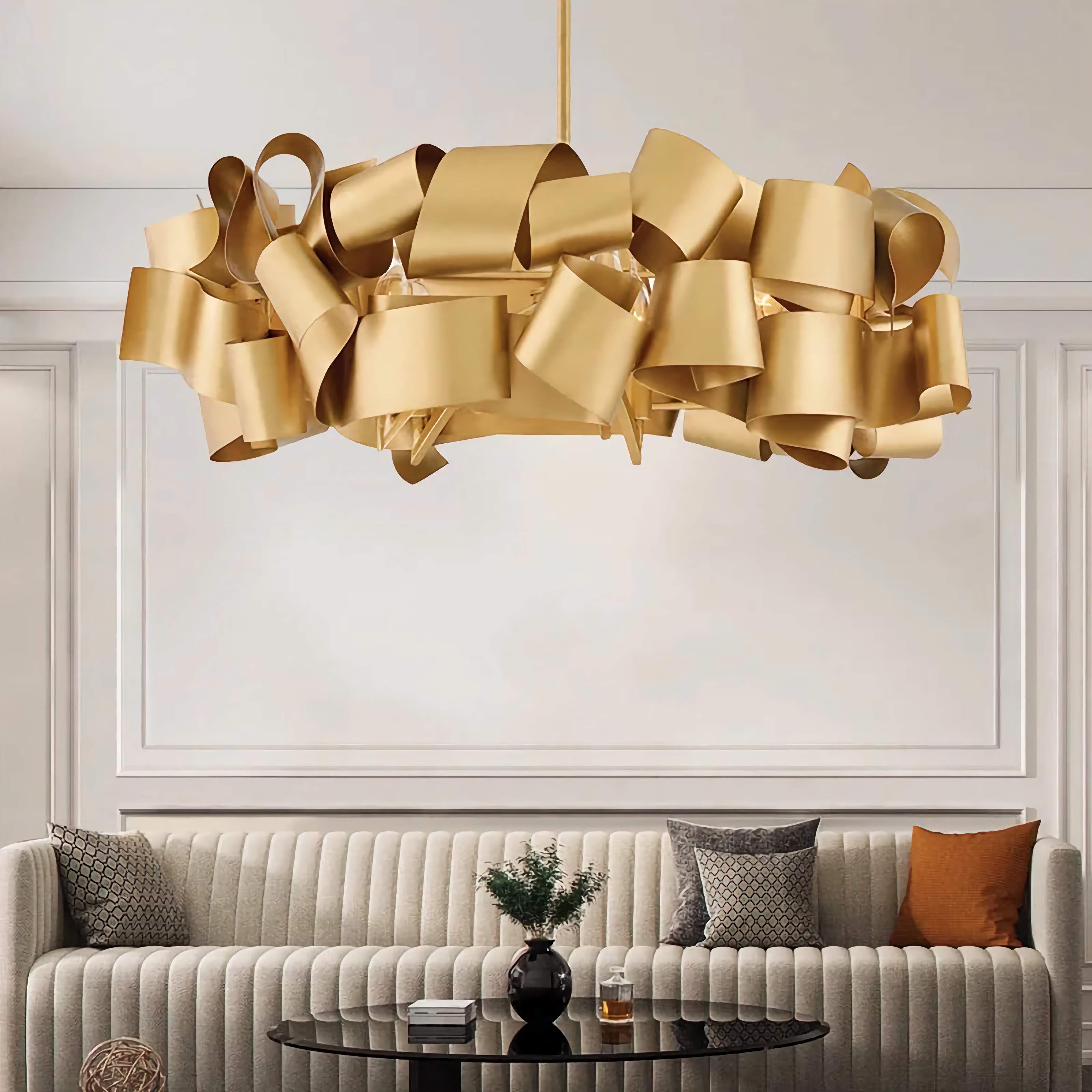 Sculptural Ribbon Chandelier 60-80cm | Hand-formed Iron Statement Light Grey or Gold Dining & Living Casalolalights