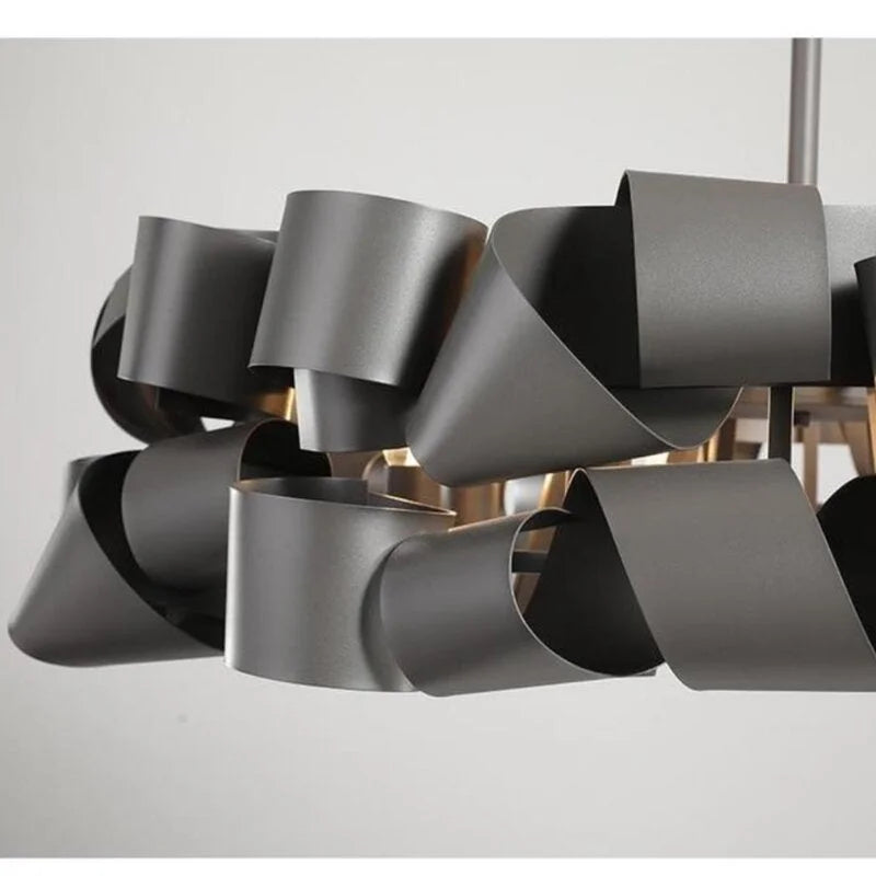 Sculptural Ribbon Chandelier 60-80cm | Hand-formed Iron Statement Light Grey or Gold Dining & Living Casalolalights
