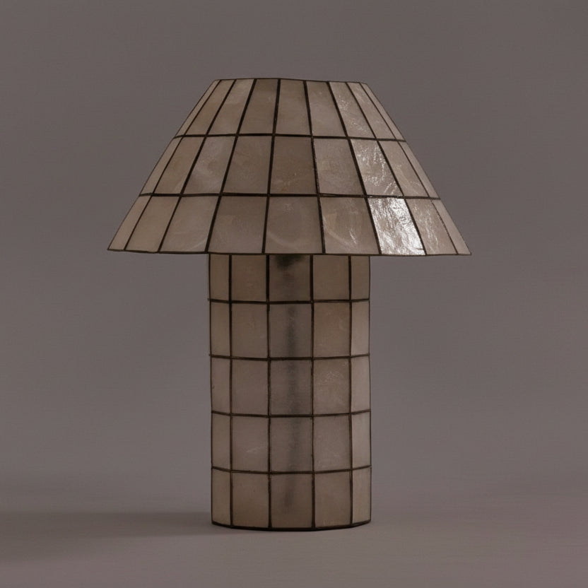 Capiz Shell Table Lamp for Bedside and Console | Bronze Grid Mushroom Form Art Deco 42 Cm Casalola Lights Luxury Lamps