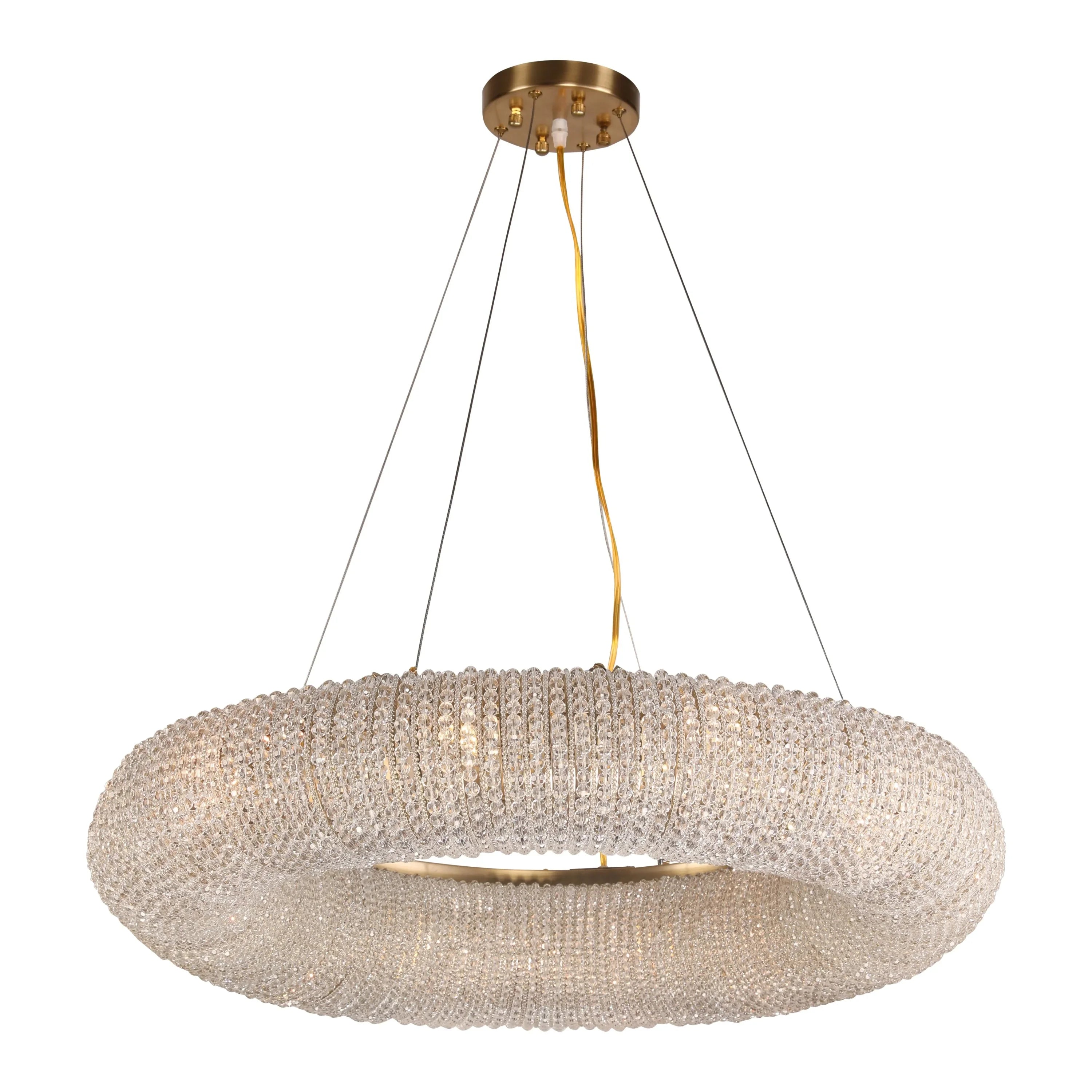 Silver Crystal Ring Chandelier | Suspended Oval Statement Light | Grand Fixture for Lobby Dining Room or Staircase