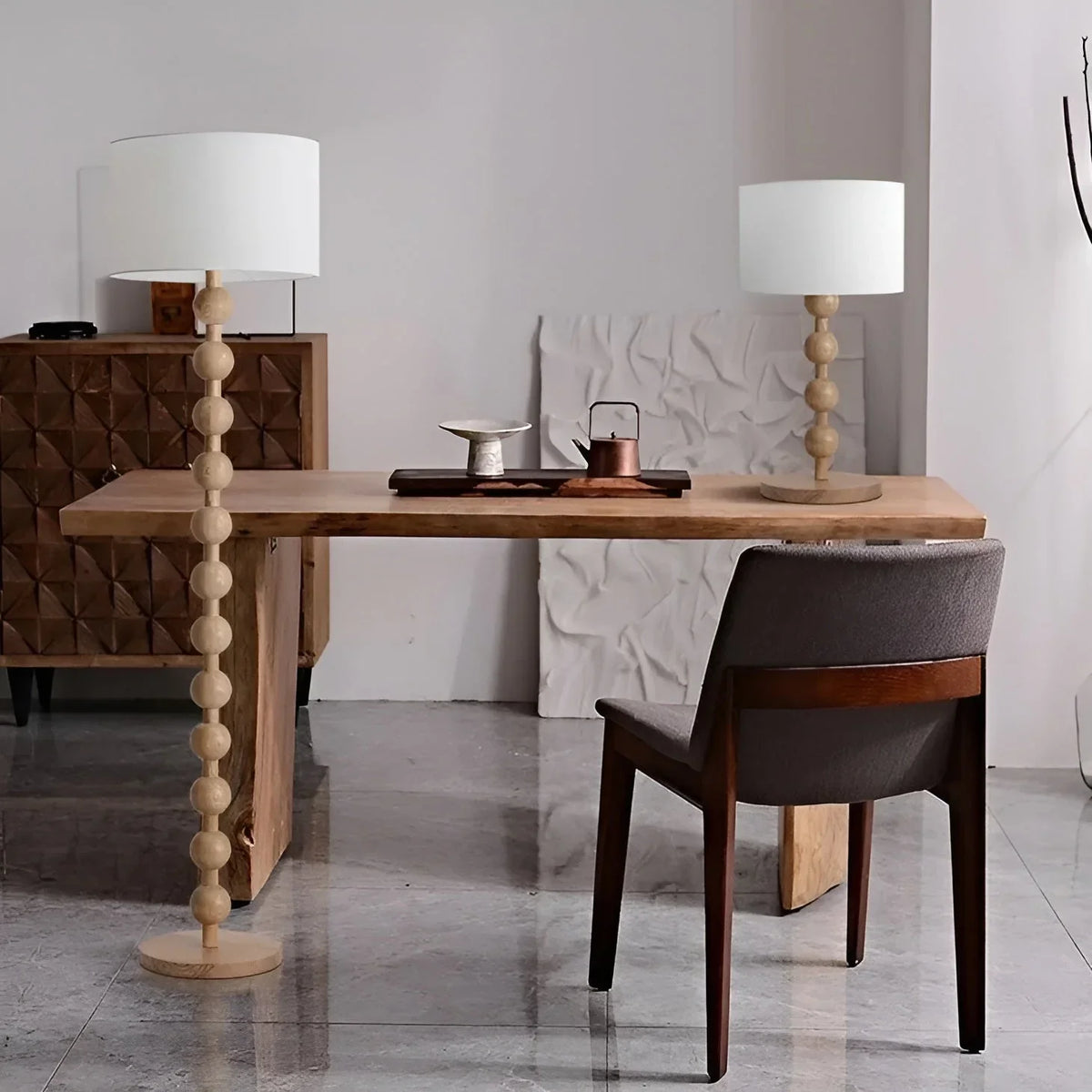 Wood & Linen Floor or Table Lamp | Touch Switch 160cm 70cm Walnut Log Dimmable Option Casalola Lights Luxury Lamps