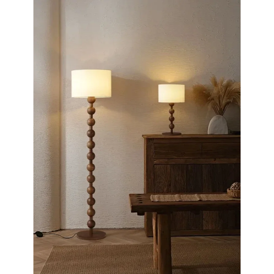 Wood & Linen Floor or Table Lamp | Touch Switch 160cm 70cm Walnut Log Dimmable Option Casalola Lights Luxury Lamps
