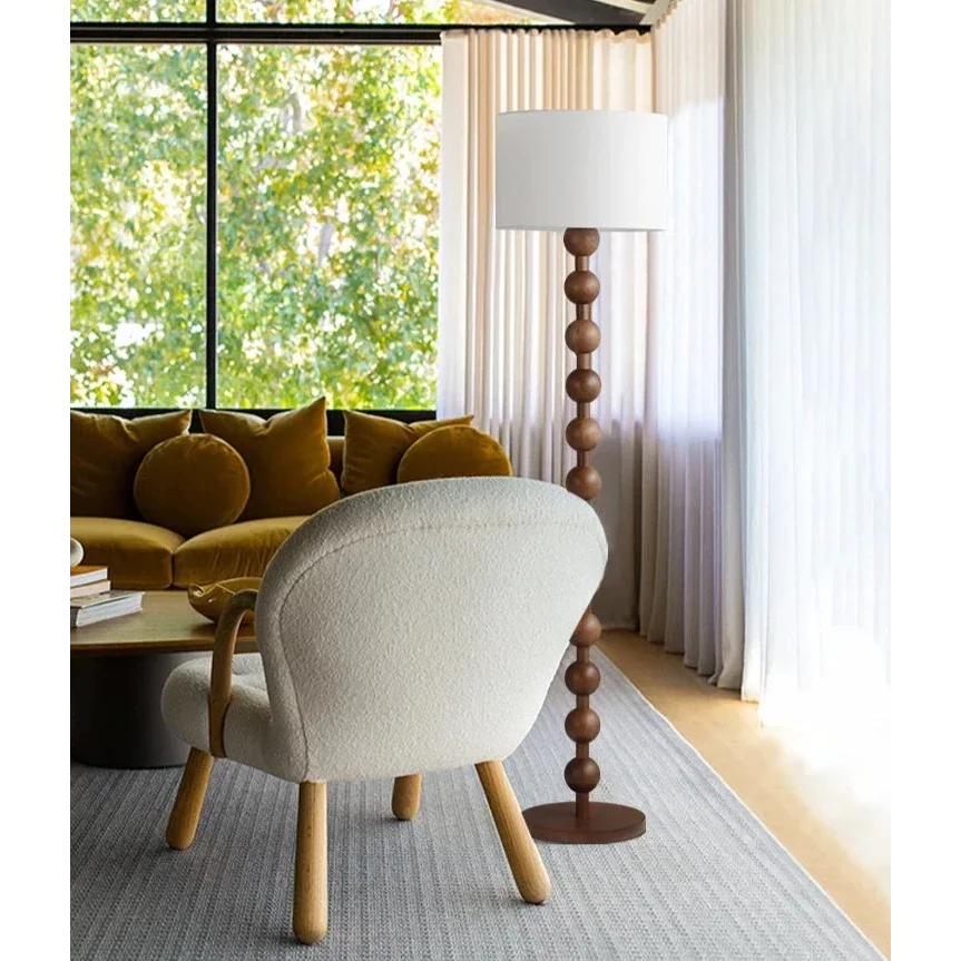 Wood & Linen Floor or Table Lamp | Touch Switch 160cm 70cm Walnut Log Dimmable Option Casalola Lights Luxury Lamps
