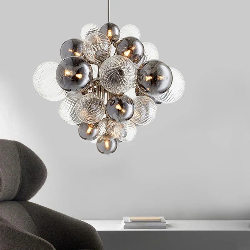 Modern Ball Glass Bubble Chandelier for Dining Room – Smoked Grey Finish | Casalola Lights